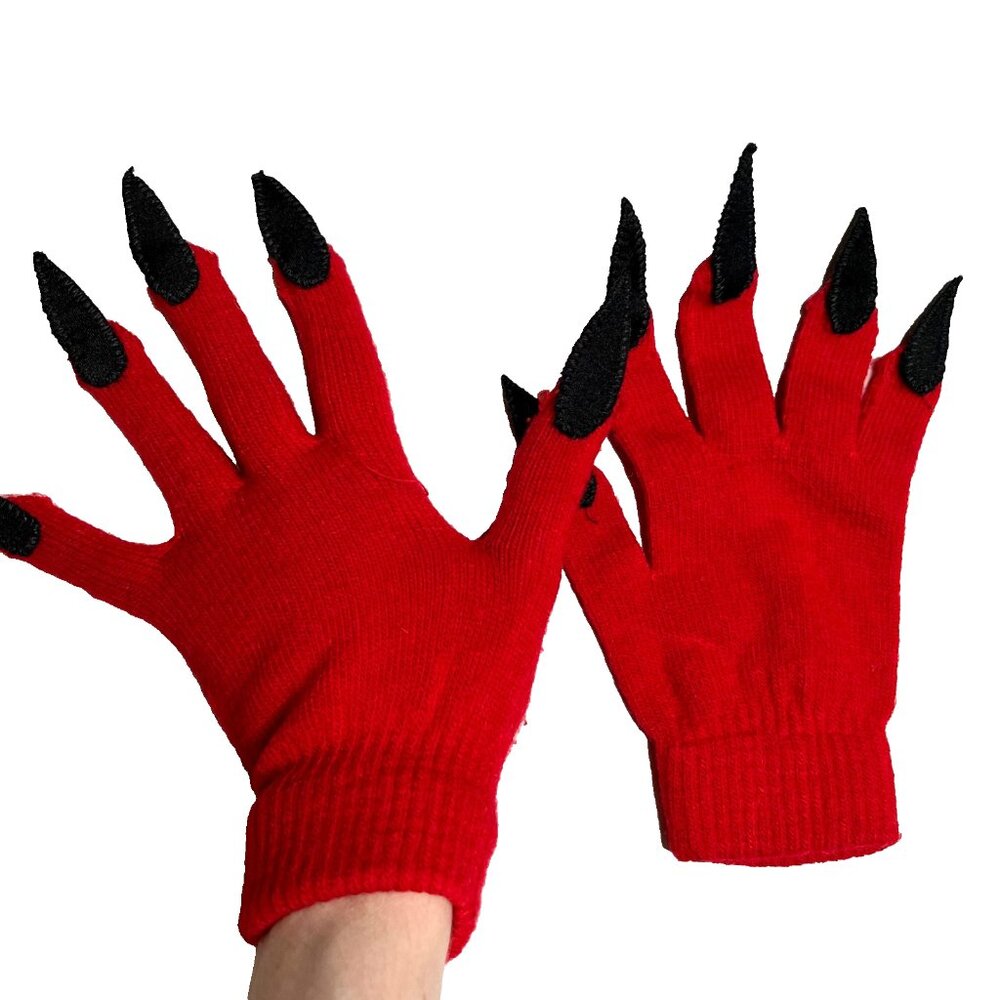 Claw Gloves Black Red Knit with Nails Monster Costume Witch Animal Cat Cosplay